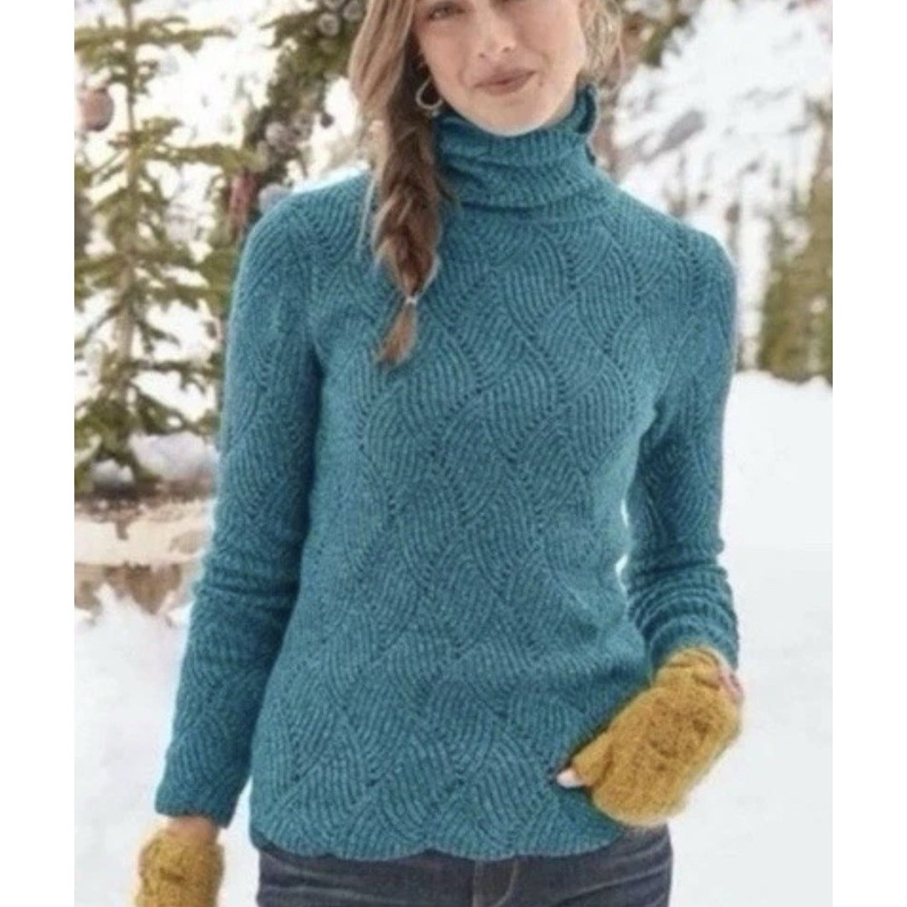 Sundance Champlain Turtleneck Sweater Pullover Cotton Silk Blend M Teal Cozy